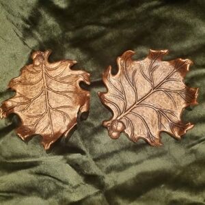 Vintage Bronze Leaf And Acorn Decorative Plates